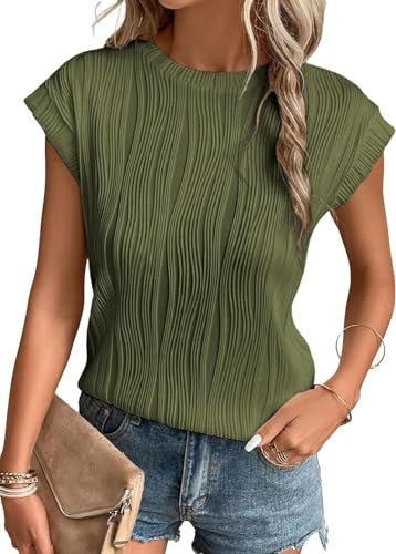 BUNSLOOM Bluse Damen Sommer Kurzarm Casual Oberteile Textured Basic Trendy T Shirts