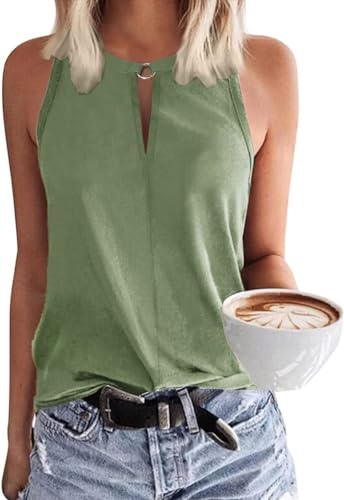 Tanmolo Damen Tank Top Ärmellos Oberteile Sommer Tanktops V-Ausschnitt Blusentop Strand Sexy Vest Top Bluse Hellgrün, M