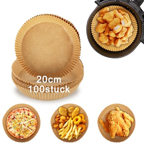 20CM 100 feuilles papel para freidora de aire,papel freidora aire,apto para Airfryer, microondas y horno, con revestimiento de pergamino, para una preparación y limpieza fáciles