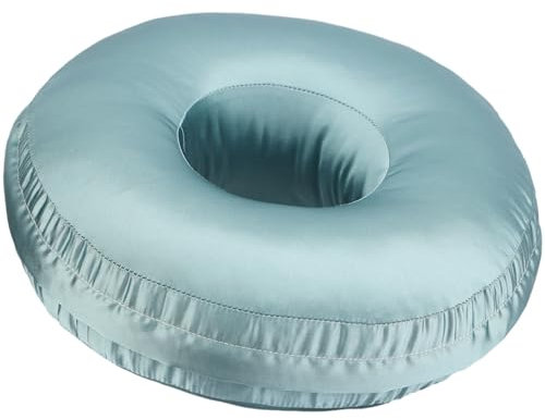 Waschbares seidiges Satin-Ohr-Piercing-Kissen mit abnehmbarem Kissenbezug, glatt, kühlend, Donut-Kissen, Loch für Ohrenschmerzen, CNH, Schlafdruck, schmerzende Seitenschläfer, Ohrenschutz, Türkis