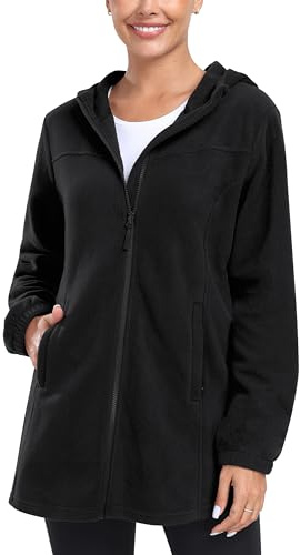 MoFiz Giacca in pile da donna con chiusura lampo su tutta la lunghezza, colletto alto, per la ricreazione e l'escursionismo Nero1 M