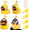 HESUSUSI Gelbe Ente Fahrrad Ornament, 4 Stück Gummiente Spielzeug Gummi Gelb Ente Auto Ornament Ente Mit Propeller Motorrad Mit Propellerhelm und Befestigungsband für Auto Fahrrad Haus Dekoration