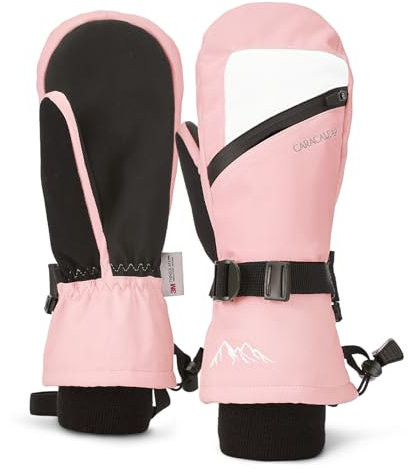 Caracaleap Skihandschuhe Winterhandschuhe Handschuhe Herren Damen Winter Schnee Fäustlinge Wasserdicht Winter Handschuhe Rosa XS-S