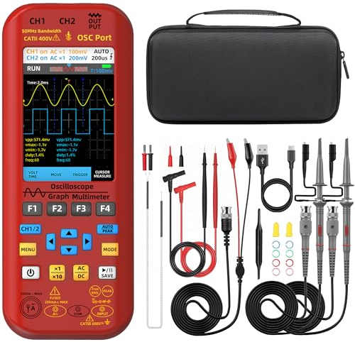 BSIDE O9 Oscilloscopio Digitale Portatile 2 Canali 50MHz 250MSa/s 5000mAh Multimetro TRMS 20000 Conteggi 3.98 Grande Display Generatore di Segnali 7 Forma d'Onda Tester Multifunzione Corrente 2000A