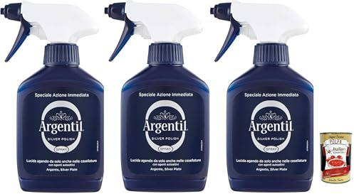Argentil, Spezifisches Reinigungsmittel für Silber, Spray, schnelles Polieren und antioxidative Wirkung, mit selbstaktiven Wirkstoffen, 3x 150 ml + Italian Gourmet polpa 400g