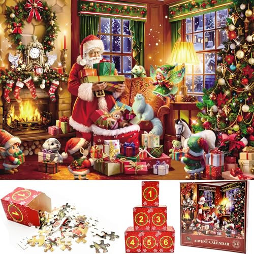 VEEKAY Puzzle Adventskalender 2024,24 Boxen 1008 Teile Weihnachts Jigsaw Puzzle,24 Tage Weihnachtspuzzle Countdown Bis Weihnachten,Weihnachtsgeschenke für Erwachsene und Kinder,70 cm x 50cm
