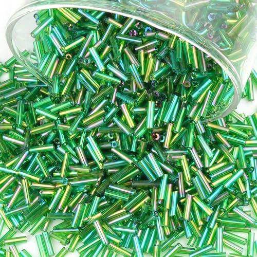 Lot de 4000 perles tubulaires vert foncé pour bracelets, perles tubulaires droites, 7 x 2 mm, petites perles en verre pour bricolage, collier, boucles d'oreilles, artisanat