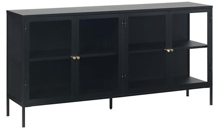 Glas Sideboard FJORDFORM, Schwarzes Metall, Goldene Griffe, Vier sektionen