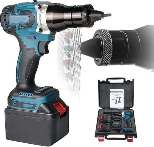 FUMBJFKT Professional Rivet Gun, 26V Electric Automatic Rivet & Rivet nut Two Functions Professional Kit, for Cordless Screwdrivers and Drills - Easy processing for Pop Rivets,5200mah (Size:5200mah)