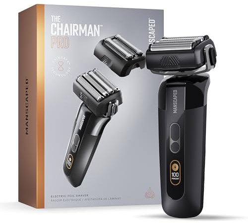 Afeitadora de hoja The Chairman™ PRO de MANSCAPED® - Dos cabezales intercambiables, Cabezal con 4 cuchillas de hoja SkinSafe® y cabezal de recortado, Carga USB-C o inalámbrica, Bloqueo de seguridad