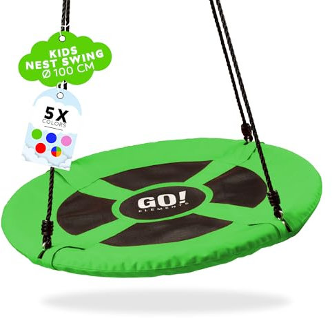 GO!elements Nestschaukel Outdoor | Kinderschaukel oder Gartenschaukel | Höhenverstellbare Schaukel für Kinder & Erwachsene (Familienschaukel) bis 150 KG belastbar | Größe: ø 100cm, Farbe: Grün