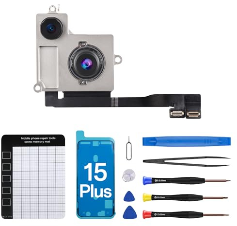 CYKJGS Ersatz-Rückkamera für iPhone 15 Plus, 48 MP, HD-Video, HDR, Foto, Hauptkamera, Flexkabel, Objektivmodul, komplettes Reparaturwerkzeug-Set A3094, A2847, A3093, A3096