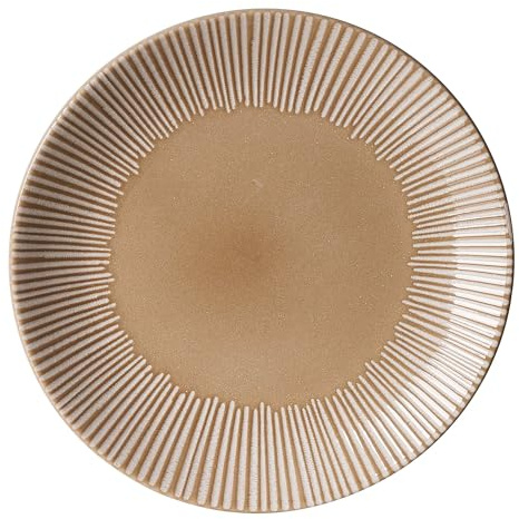 Ritzenhoff & Breker Banda Dessertteller, 21 cm, Runder Frühstücksteller mit Streifen-Relief, Minimalistisches Geschirr in Coupe-Form, Spülmaschinenfest, Steingut, Beige