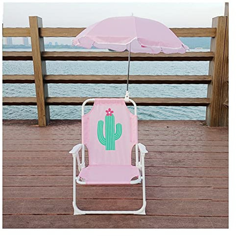 Chaise de camping portable pour enfants avec parasol de protection solaire, chaise d'extérieur légère pour voyage et plage, camping (rose clair)
