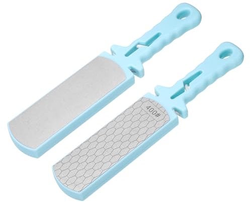 sourcing map 2pcs Hand Sharpening Stone Whetstone, 400/1000 Grits 2 Side Diamond Large Sharpener 5 in 1 Multi Use Handheld Sharpen Tools with Ceramic and Tungsten Steel Scissor Slots