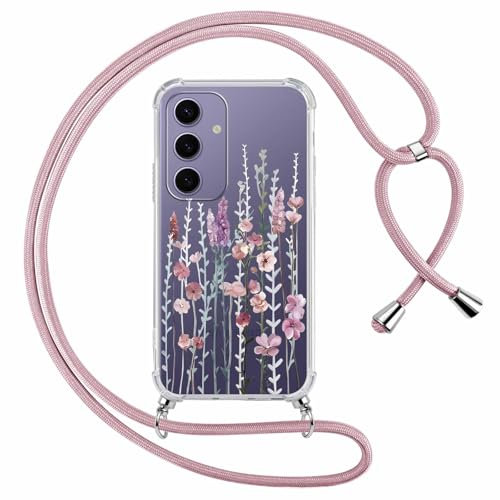 Yoedge Handyband Handyhülle für Samsung Galaxy S24 5G 6,2 Hülle mit Band, Durchsichtig Aesthetic Muster Blumen Case mit Kordel zum Umhängen, Weiche Silikon TPU + PC Stoßfest Cover für Samsung S24,03