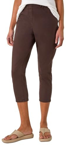 Roman Originals Cropped Jeggings for Women UK Ladies Capri Stretchy Jeans Denim Legging Cotton Summer Trouser Three Quarter 3/4 Length Pull On Cut Off High Waist Smart - Chocolate - Size 18