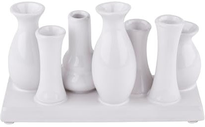 Mariles Vasen Set auf Sockel Blumenvasen Blumengefäß Tischdeko Tafeldeko Blumendeko 10 x 20 cm Weiß