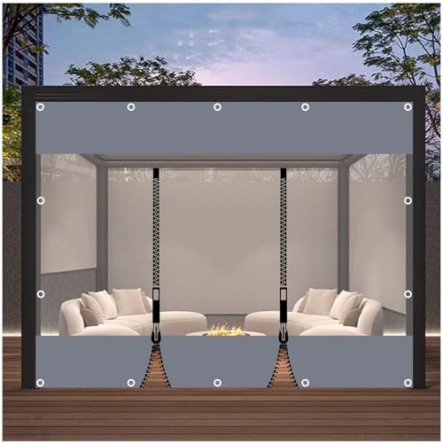 SAJMN Transparente Planenvorhänge, Durchsichtige Pavillon-Seitenwände Mit PVC-Plane Und Reißverschluss, 0,3 Mm Außenvorhänge, Pergola-Terrassen-Carport-wasserdichte Planen-Seitenwände,BxH-4,5x2,2m