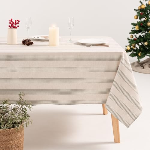 GAMUSI Weihnachts-Tischdecke, gestreift, Leinen, rechteckig, Baumwollstoff, 140 x 240 cm, Grün