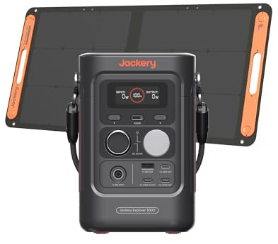 Jackery Explorer 300D - Generatore elettrico portatile con pannello solare da 100 W, 288 Wh, batteria LFP ultraleggera, cavo 2 in 1 per trasportare e caricare, 5 porte USB-C/USB-A/CC per esterni