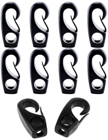 Hangsu Lot de 10 tendeurs en plastique noir pour bateaux - Corde élastique pour bateaux à rames - Accessoires de serrage pour kayak