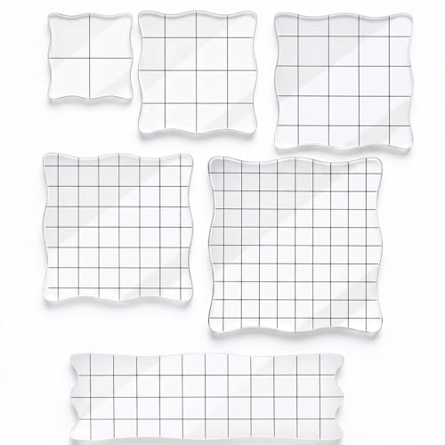 6 Stück Acrylblock für Silikonstempel Set mit Gitterlinien, Transparent Stempelblock Acryl in 6 Größen für Scrapbooking, Kartenherstellung, Basteln, Clear Stamps Zubehör, DIY Fotoalbum Gestaltung