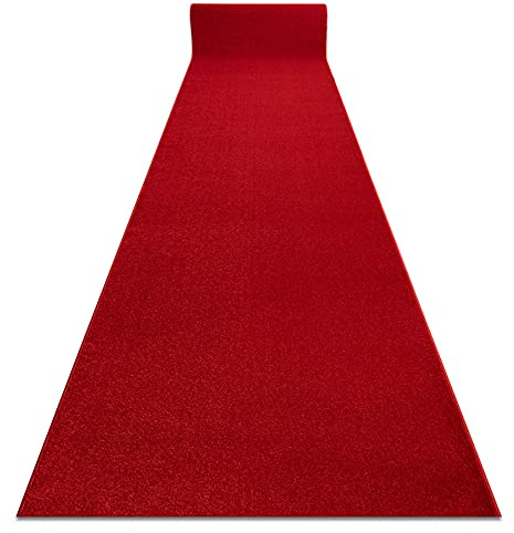 rugsx Läufer KARMEL glatt - Einfarbiger Teppichläufer für Küche, Wohnzimmer & Flur - Karminrot/Rot - 150x940 cm