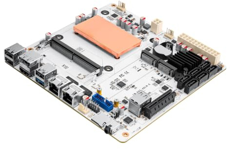 CWWK N150 Mini ITX NAS Motherboard, 6-Bay, Bianco, PCIe 3.0 x4, Dual NVMe | Mainboard M2 Bianca 4C/4T, 2x 2.5G i226V LAN, TF/HD/DP, 6x SATA3, per Virtualizzazione, Home Lab, AIO, NAS, Firewall