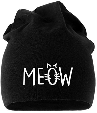MoonWorks Jersey Beanie Katze Meow MIAU Cat Mütze Bedruckt Herren Damen schwarz Unisize