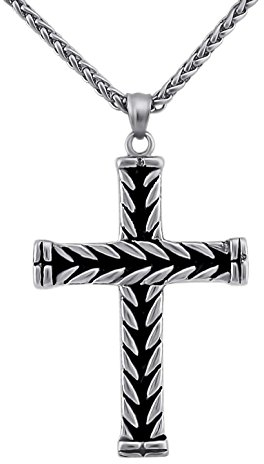 Hanessa Schmuck Hals-kette mit Kreuz-Anhänger Herren-Schmuck Platiniert in Schwarz-Silber Platin-beschichtet, Kreuz, Religion, Kirche, Jesus,Gott, Geschenk Weihnachten für den Mann/Freund/Männer