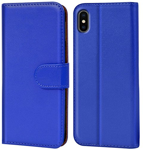 Verco Coque pour Apple iPhone XS, Housse Portefeuille pour iPhone X (10) Etui en Cuir Synthétique Fonction Stand Case, Bleu
