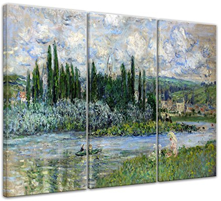 Bilderdepot24 Bild auf Leinwand | Claude Monet Ansicht von Vétheuil sur Seine in 120x80 cm mehrteilig als Wandbild XXL | Wand-deko Dekoration Wohnung alte Meister | 180845-120x80-3tlg
