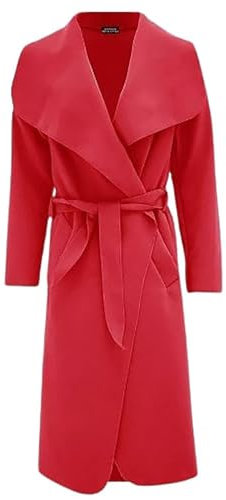 REAL LIFE FASHION LTD Womens Long Smart Duster Coat Ladies Long Sleeve French Belted Trench Coat Jacket Long Duster Cost Christmas Wear Winter Warm Wear Fancy Party Coat Top Plus Size 8-22