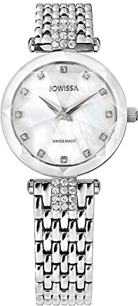 JOWISSA Weiss/Silber Facet Strass Schweizer Damenuhr J5.636.S