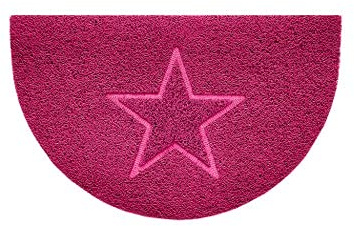 Nicoman Embossed Halfmoon Half Circle Door Mat Dirt-Trapper Jet-Washable Doormat 70x44cm (Pink, STAR Shape) - Use Indoor or Sheltered Outdoor