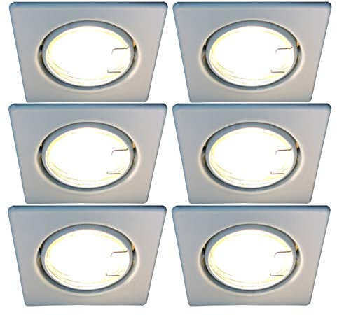 Trango 6er Set LED Einbaustrahler eckig Weiß 6729-066SGUSD inKl. 3 Stufen dimmbar LED Leuchtmittel 3000K warmweiß Einbauleuchten, Deckenspots, Einbauspots, Deckenleuchte