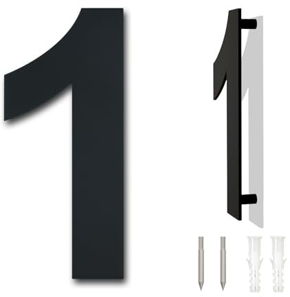 Numero civico esterno moderno acciaio inossidabile,altezza 125 mm, placcato nero (Numero 1 Uno)