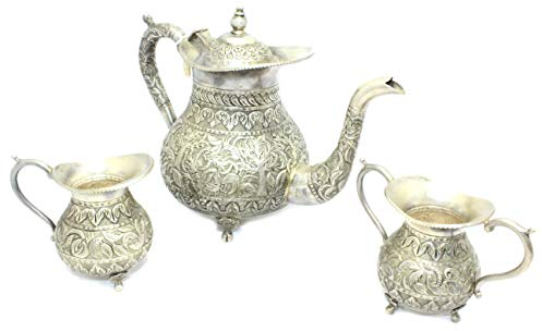 Rajasthan Gems 3-teiliges Tee-Set, handgefertigt, antikes Silber, Teekanne, Milchtopf, Zuckerdose – 1