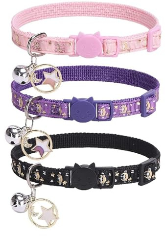Reflektierende Katzenhalsbänder mit Glöckchen, sicheres Schnellentriegelungs-Katzenhalsband, verstellbar, passend für alle Hauskatzen