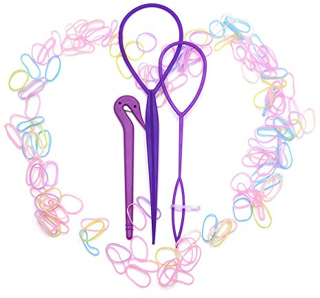 IME Elastic Hair Rubber Bands Hair Ties Topsy Hair Tail Tools Ponytail Maker Clip Hair Bands Cutter Remover Pony Pick for Toddlers Girls Women