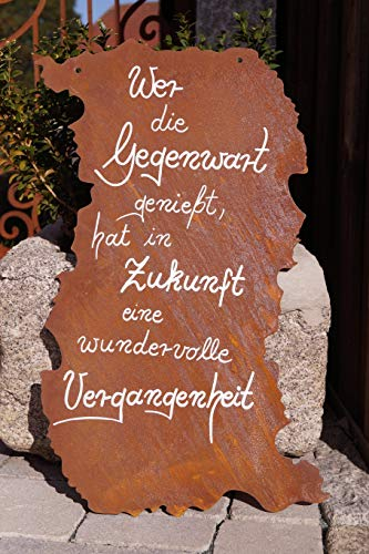 Rostalgie Edelrost Tafel Risse mit Spruch Wer die Gegenwart 52 x 32 cm Schild