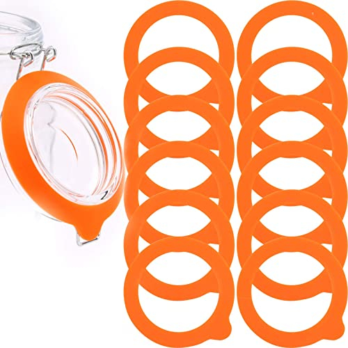 LUTER 12Pcs Silicone Jar Gaskets Replacement, Leak Proof Silicone Gasket Airtight Seals Rings for Mason Jar Lid, Regular Wide Mouth Glass Jars (Orange)