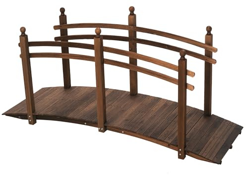Outsunny 7.5' Wooden Arch Garden Bridge Safety Rails for Ponds Carbonized