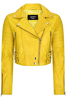 TruClothing.com Giacca Corta da Donna Biker Chiodo Vera Pelle Morbida Stile Classico - Giallo S