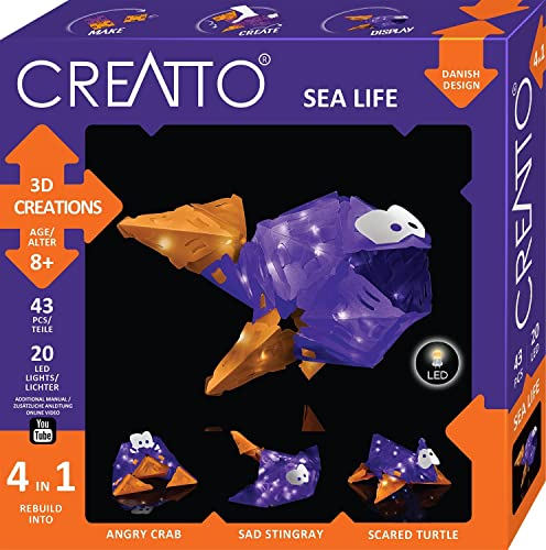 KOSMOS 3591 CREATTO Wasserwelt 3D-Leuchtfiguren entwerfen, 3D-Puzzle-Set für Fisch, Schildkröte, Krabbe, Rochen, kreative Zimmer-Deko, 43 Steckteile, 25-TLG LED-Lichterkette