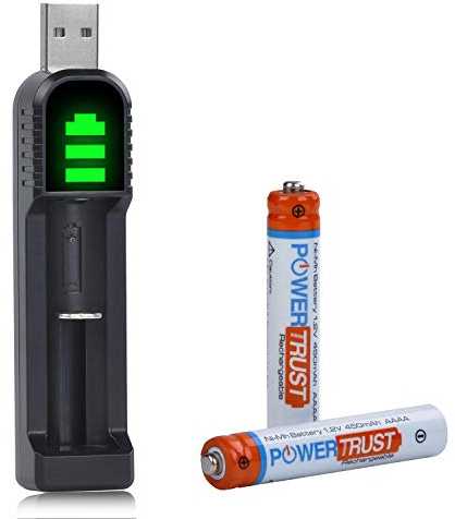 AAAA-Batterie, PowerTrust 2PCS 450mAh wiederaufladbare AAAA-NI-MH-Akku und Ladegerät für Oberflächenstift, Stiftstift, Surface Pro 3/4 Stift, Digital Pen MS, Touchscreen-Stift