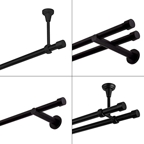 Gardinenstange schwarz 180 cm 2-läufig 19 mm aus Metall Deckenbefestigung Endstück Kappe