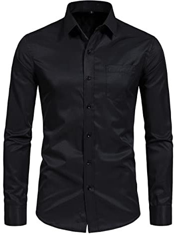 SIR7 Men's Long Sleeve Dress Shirts Slim fit Casual Button Down Business Formal Shirt with Pocket, Black, XL