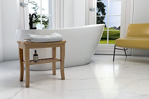 ECOLAM® exklusive freistehende Badewanne Standbadewanne moderne Wanne freistehend Elma 170x80 cm + Badbank Tisch Holz Lago + Ablaufgarnitur Click Clack Design Acryl glamour weiß